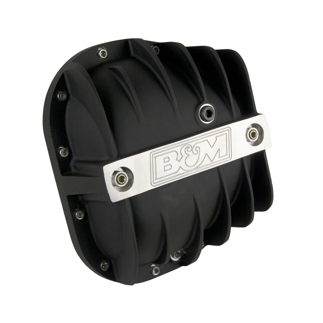 B&M Hi-Tek Aluminum Differential Cover - Black fits 2009-2024 Ford / Lincoln 9.75-inch - Side View