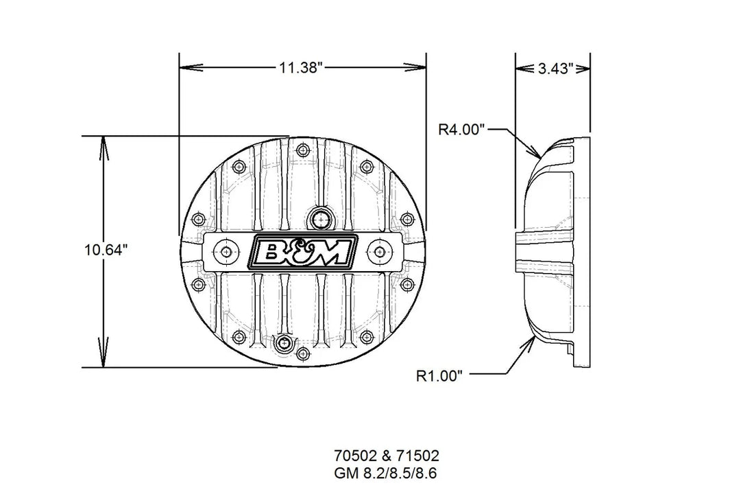 B&M Hi-Tek Aluminum Differential Cover fits 1969-1981 Chevrolet / Pontiac 10 Bolt - Side View