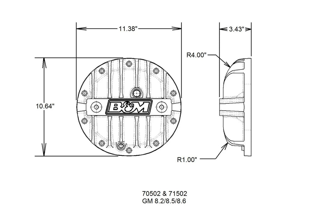 B&M Hi-Tek Aluminum Differential Cover fits 1969-1981 Chevrolet / Pontiac 10 Bolt - Side View