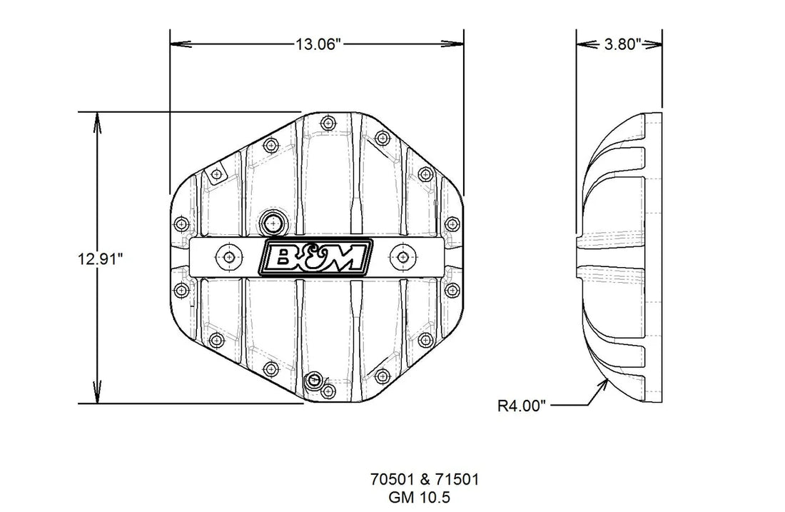 B&M Hi-Tek Aluminum Differential Cover fits 1973-2020 Cadillac / Chevrolet / GMC Corporate 14-bolt (10.5-inch) - Detail View