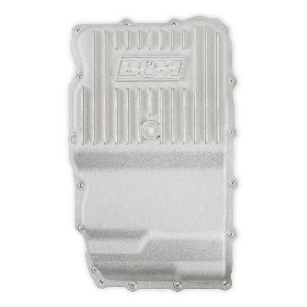 B&M Hi-Tek Heavy Duty Deep Transmission Pan - 10L80 - Aluminum - Natural 70401 fits GM - Back View