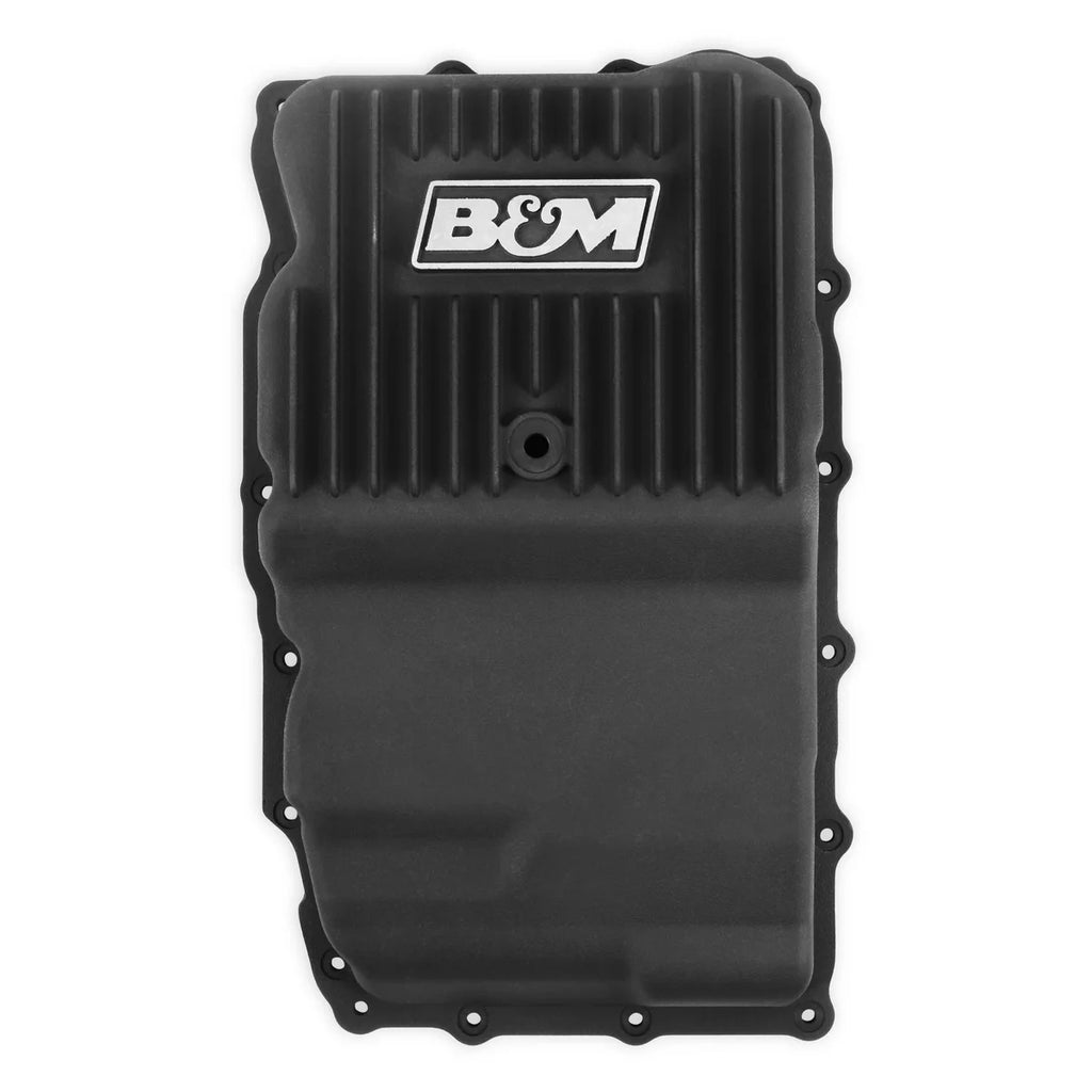B&M Hi-Tek Heavy-Duty Deep Transmission Pan - Aluminum - Black Anodized fits GM 10L80 - Main Product View