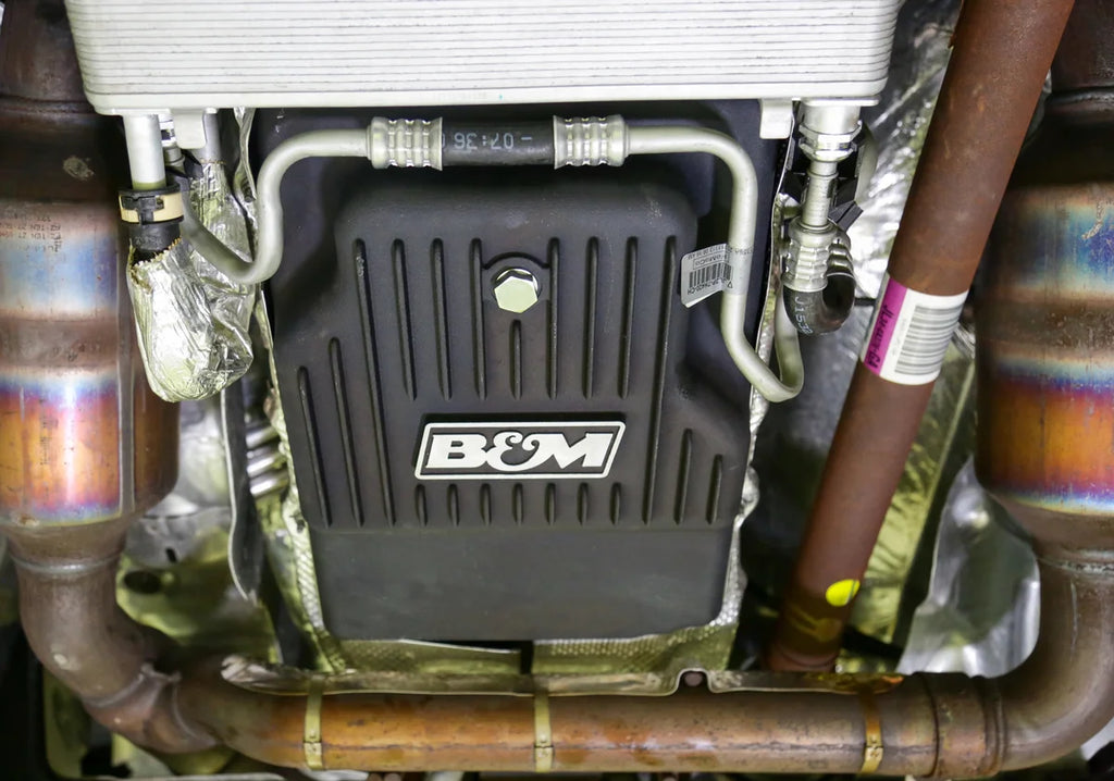 B&M Hi-Tek Heavy-Duty Deep Transmission Pan - Aluminum - Black fits Ford 10R80 - Main Product View