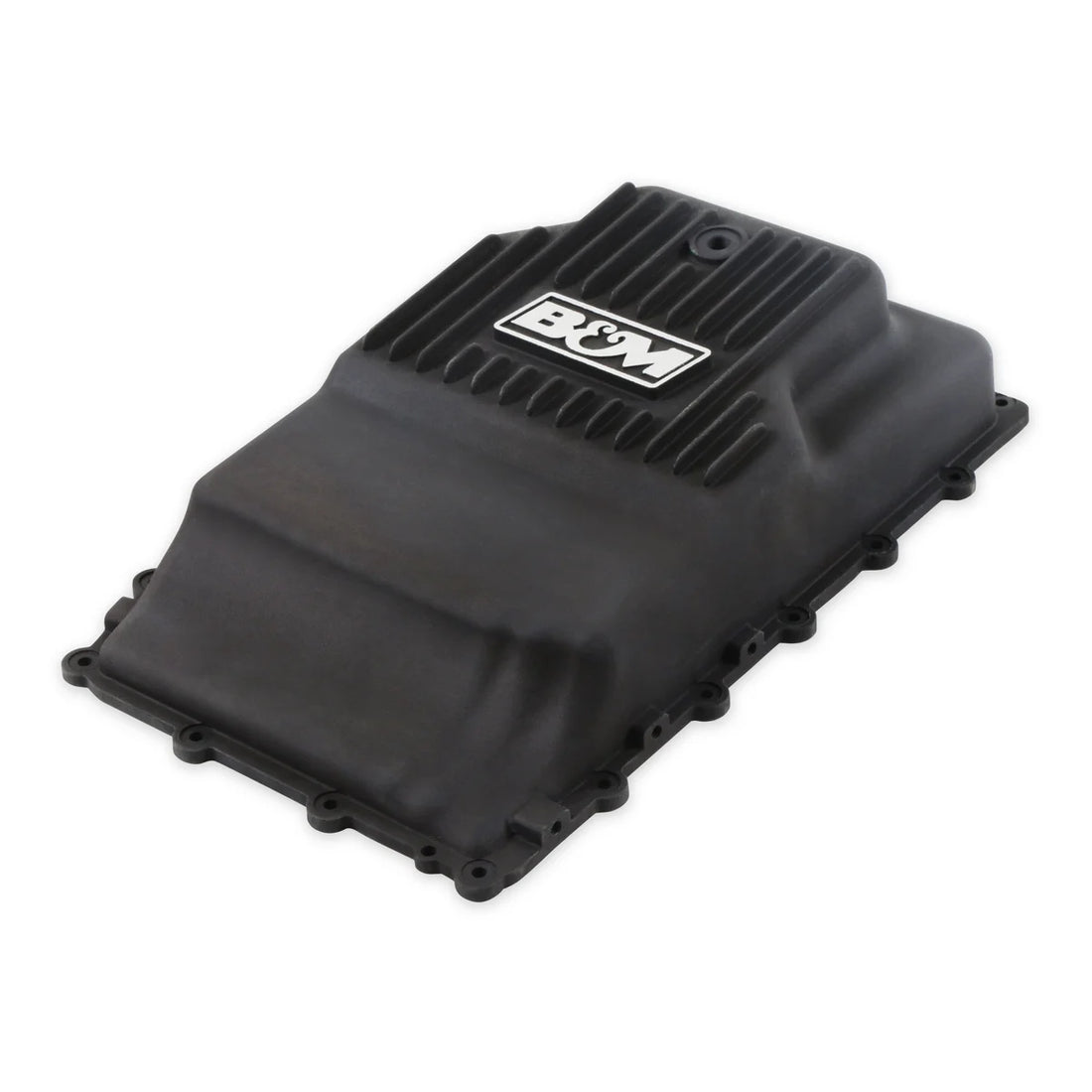 B&M Hi-Tek Heavy-Duty Deep Transmission Pan - Aluminum - Black fits Ford 10R80 - Side View