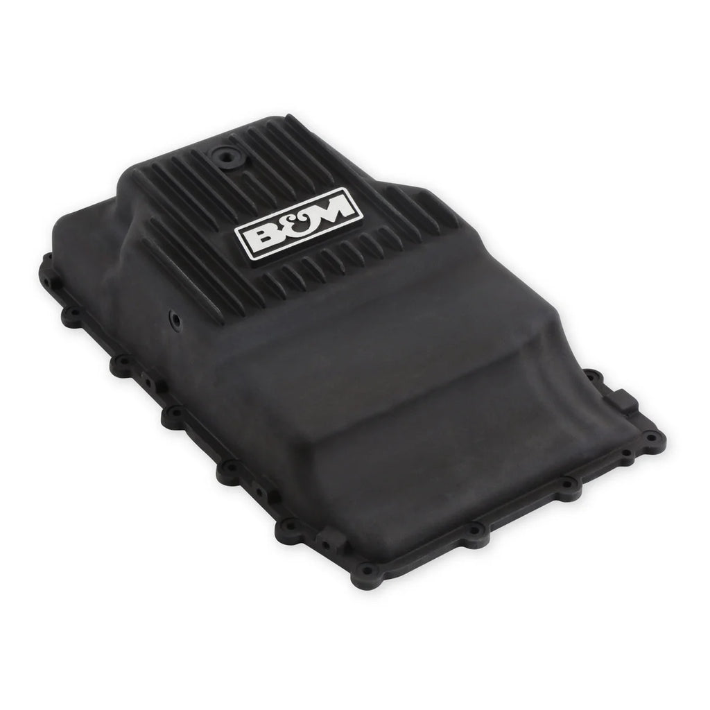 B&M Hi-Tek Heavy-Duty Deep Transmission Pan - Aluminum - Black fits Ford 10R80 - Installation View