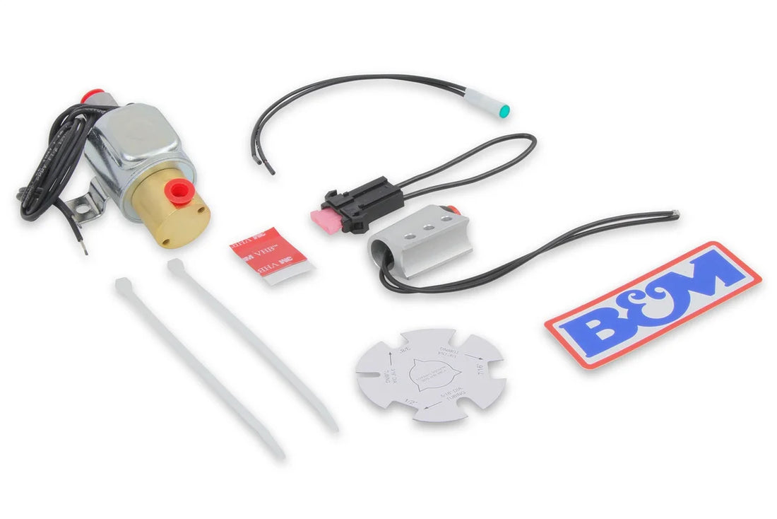 B&M Kit Includes Solenoid, Button Switch, Switch Mount, Fuse, and Indicator Light. 46076 - Side View