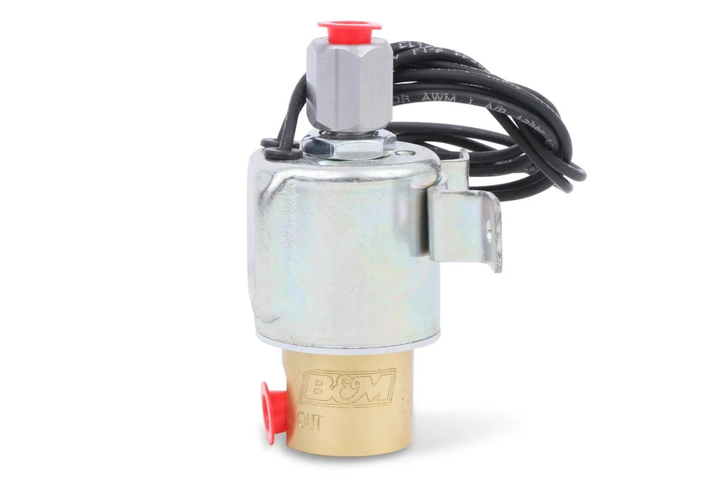 B&M Replacement Solenoid is Zinc Plated Steel with 1/8-inch NPT Inlet/Outlet 46075 - Side View