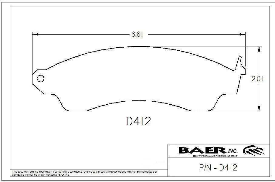 Baer Brake Systems Baer Brakes Replacement Pads Baer 2-Piston PGC Classic Series Front Caliper D0412R - Side View