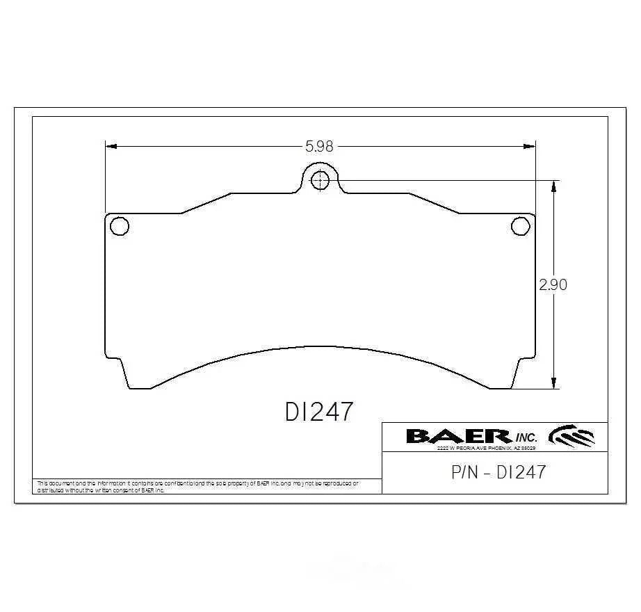 Baer Brake Systems Baer Brakes Replacement Pads Baer 6S / 6R & XTR Monoblock Calipers D1247R - Side View