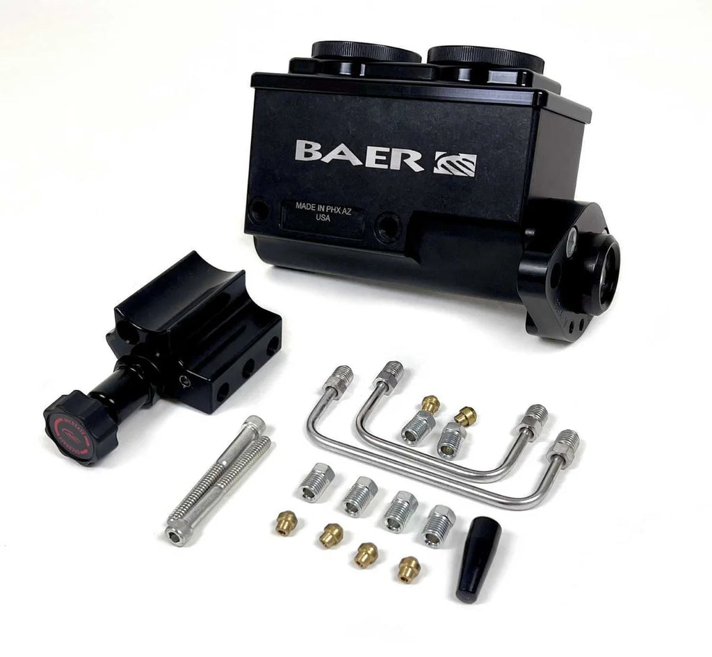 Baer Brake Systems ReMaster 2-Bolt Master Cyl Combo Kit, 15/16" bore, Left Port, Black 6805203 fits GM / Ford - Side View