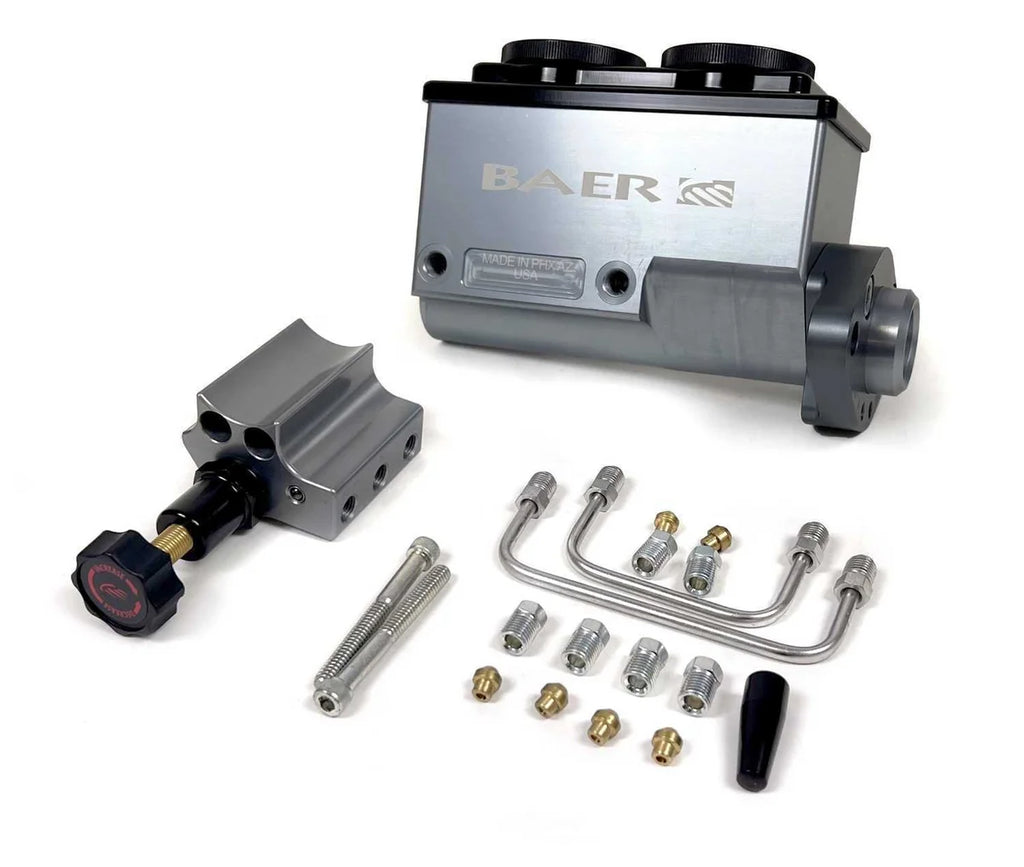 Baer Brake Systems ReMaster 2-Bolt Master Cyl Combo Kit, 15/16" bore, Left Port, Grey 6805209 fits GM / Ford - Side View