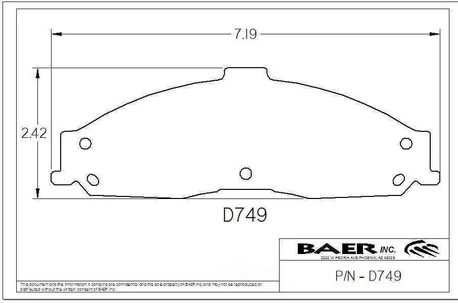 Baer Brake Systems Replacement Pads Used in All Baer Brakes Track4 Brake Kits Using the T4 Caliper D0749R - Side View
