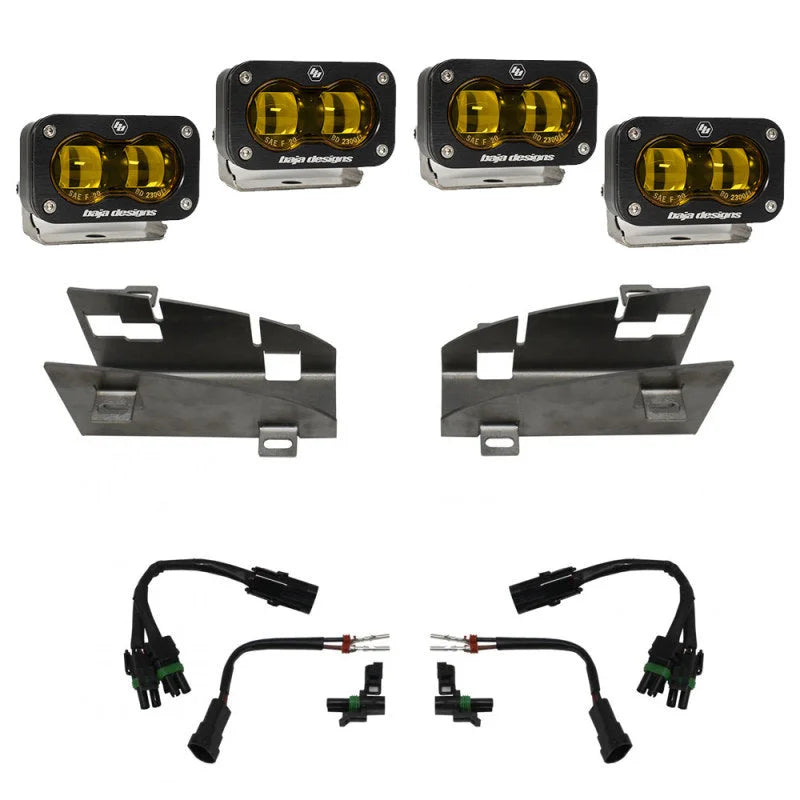 Baja Designs 19-22 Dodge RAM 1500 Rebel / 21-22 1500 TRX S2 SAE Dual Fog Pocket Light Kit - Amber - Side View