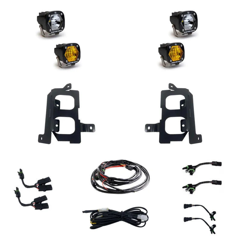 Baja Designs 19-22 GMC 1500 S1 Fog Pocket Mount Kit Clear Spot / Clear Wide Cornering - Side View