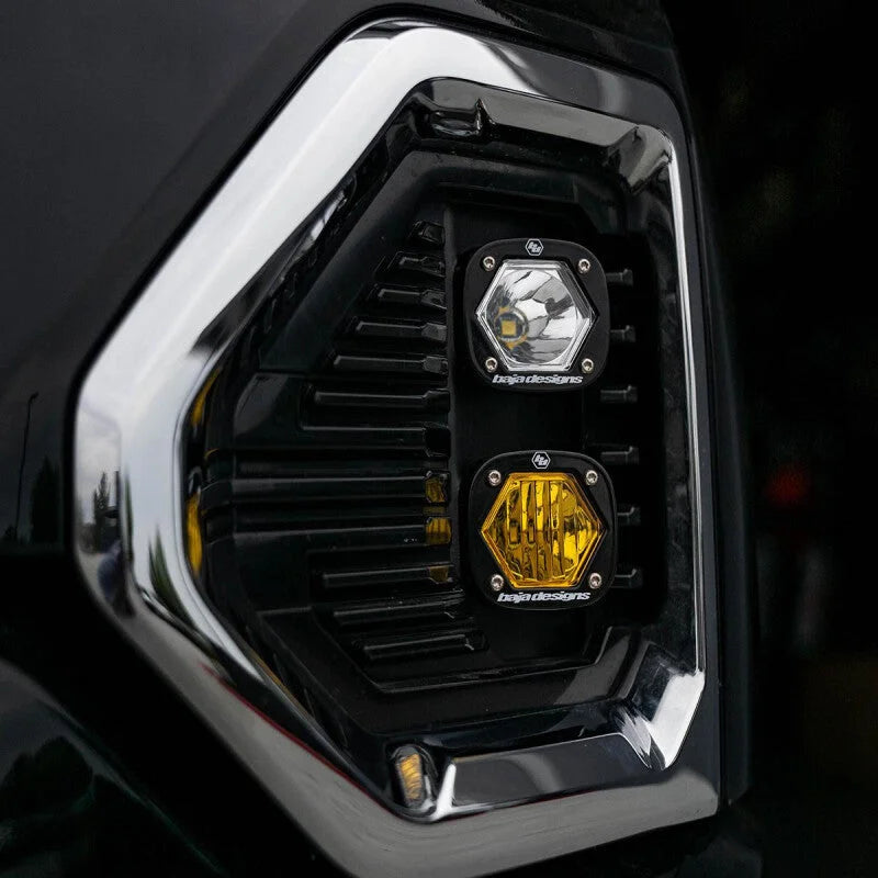 Baja Designs 19+ GMC 1500 S1 Fog Pocket Mount Kit Clear Spot / Amber Wide Cornering - Back View