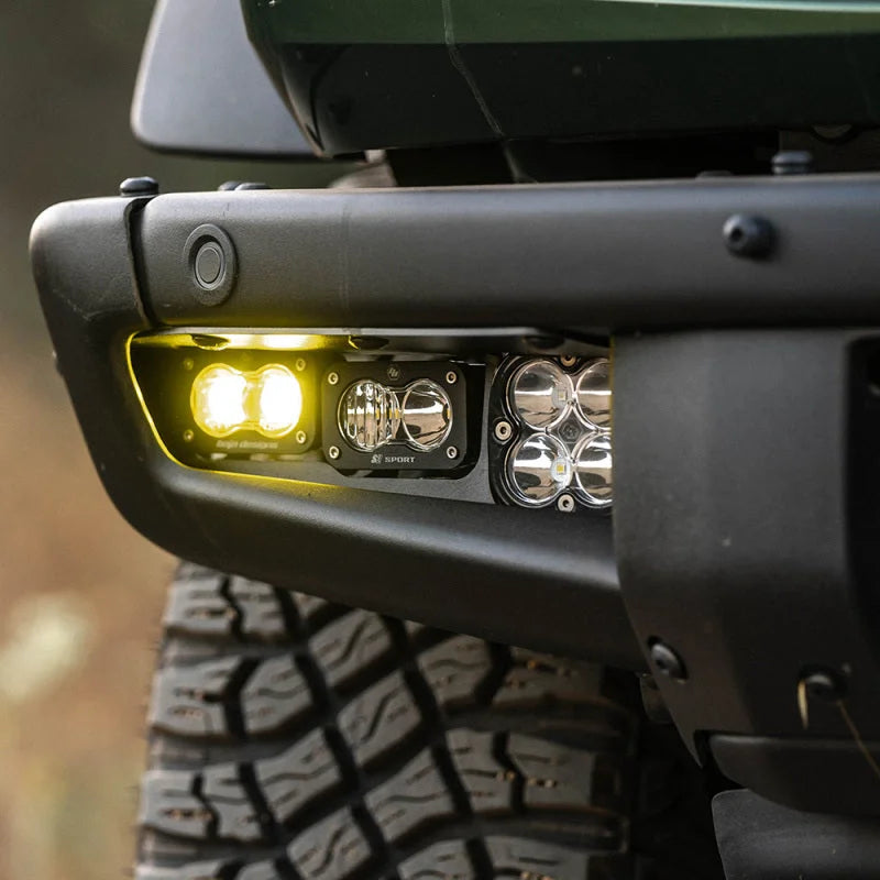Baja Designs 21-22 Ford Bronco w/Steel Bumper S2 SAE Pro Fog Pocket Light Kit - Amber - Main Product View