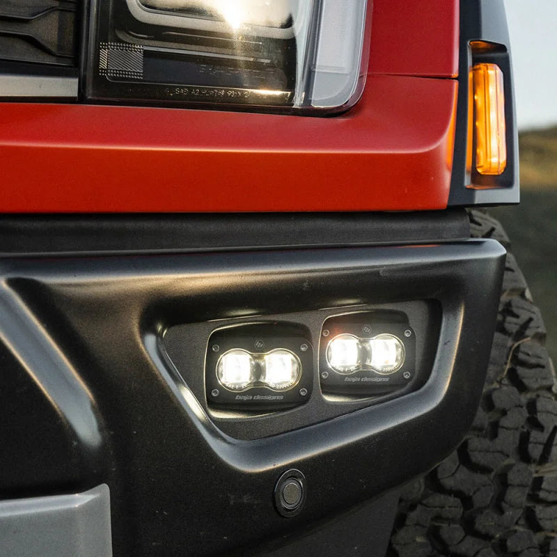 Baja Designs 21-22 Ford F-150 Raptor S2 SAE Dual Fog Pocket Light Kit - Clear - Back View