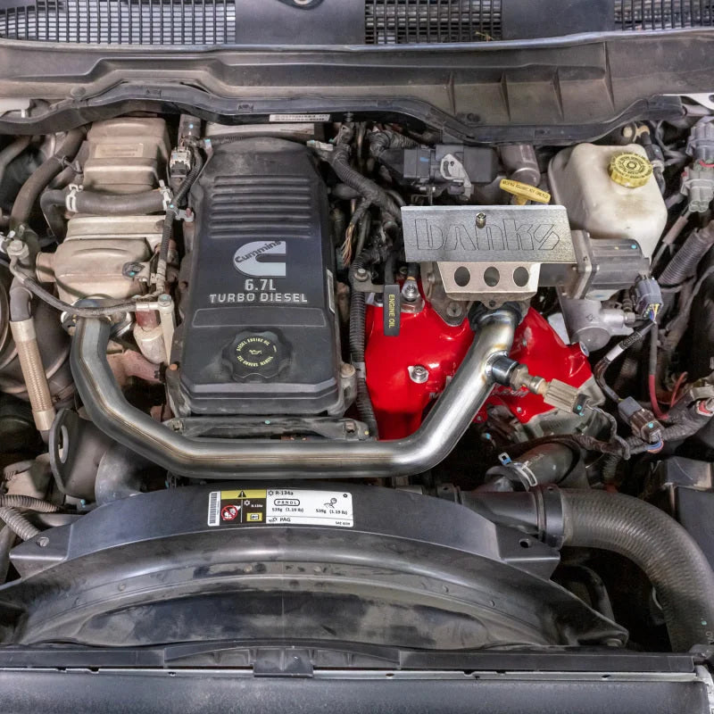 Banks Power 07.5-12 Ram Cab Chassis 6.7L Diesel Monster-Ram Intake System w/Fuel Line - Red - Side View