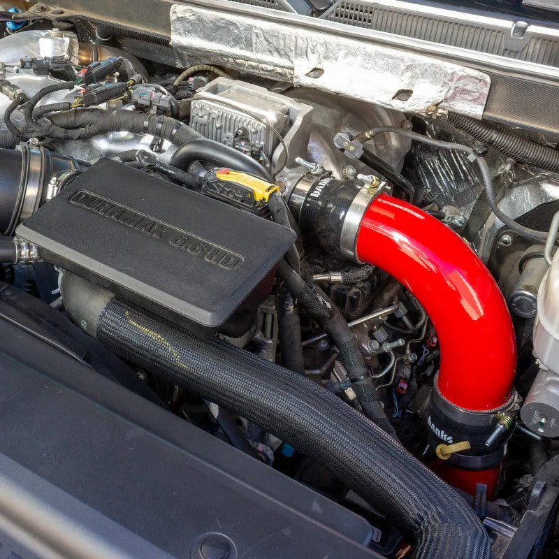Banks Power 17-19 Chevy/GMC 2500HD/3500HD Diesel 6.6L Boost Tube Upgrade Kit - Red - Back View
