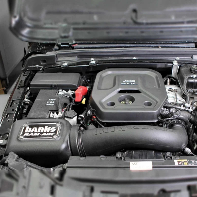Banks Power 18-21 Jeep 2.0L Turbo Wrangler (JL) Dry Filter Ram-Air Intake System - Installation View
