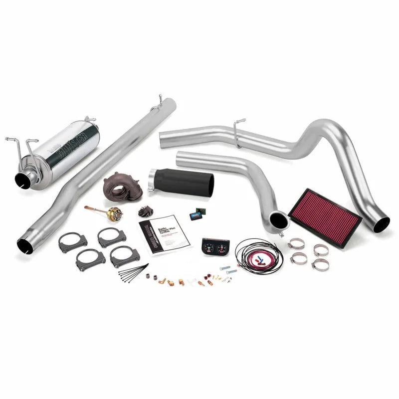 Banks Power 99 Ford 7.3L F250/350 Man Stinger-Plus System - SS Single Exhaust w/ Black Tip - Side View
