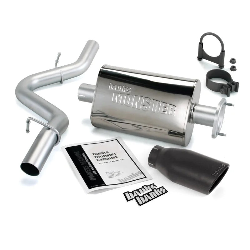 Banks Power Monster Exh Sys - SS Single Exh w/ Blk Tip fits 2000-2003 Jeep Wrangler 2.5/4.0L w/ 2-bolt CAT - Back View