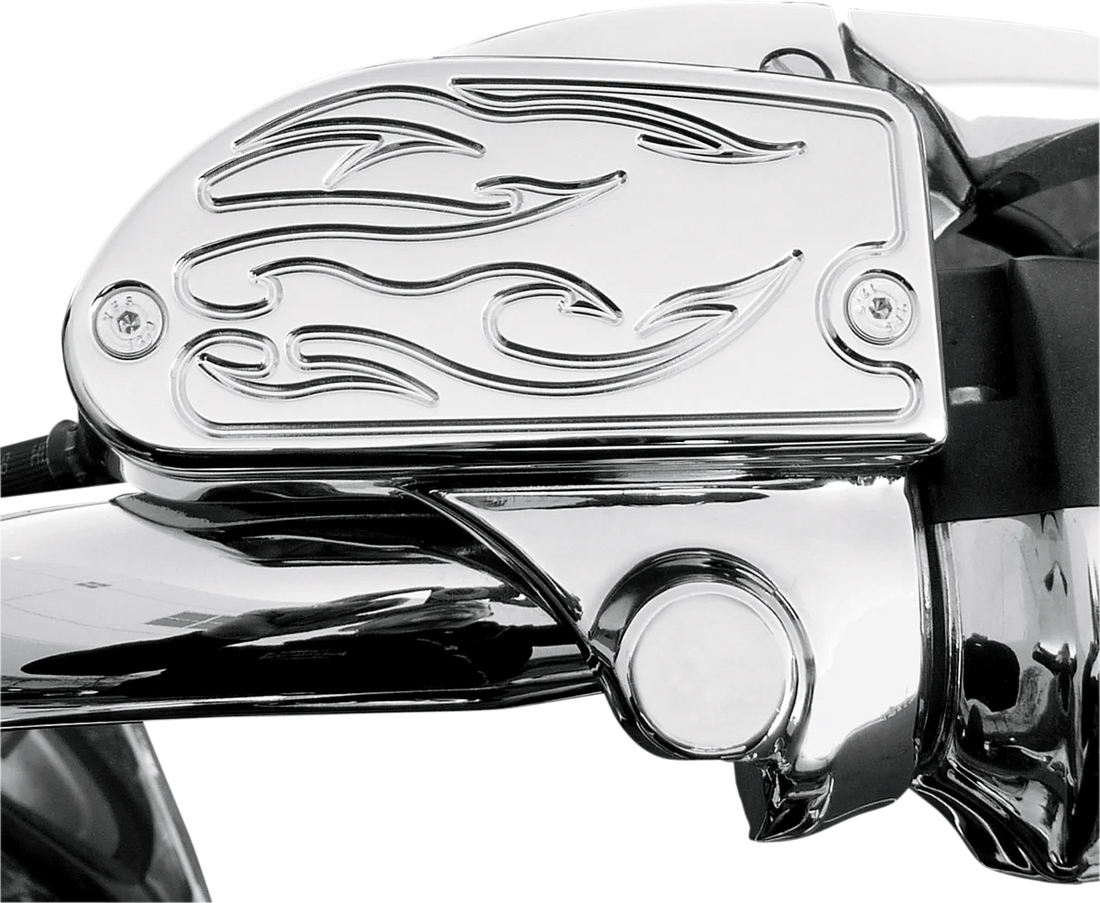 Baron Custom Accessories Master Cylinder Cover - Flame - Yamaha - Chrome BA-7629-03 - Side View