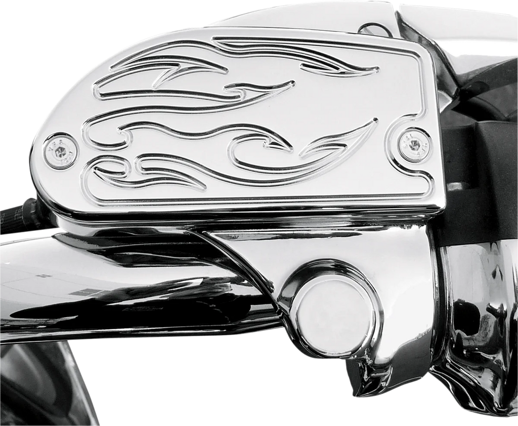 Baron Custom Accessories Master Cylinder Cover - Flame - Yamaha - Chrome BA-7629-03 - Side View