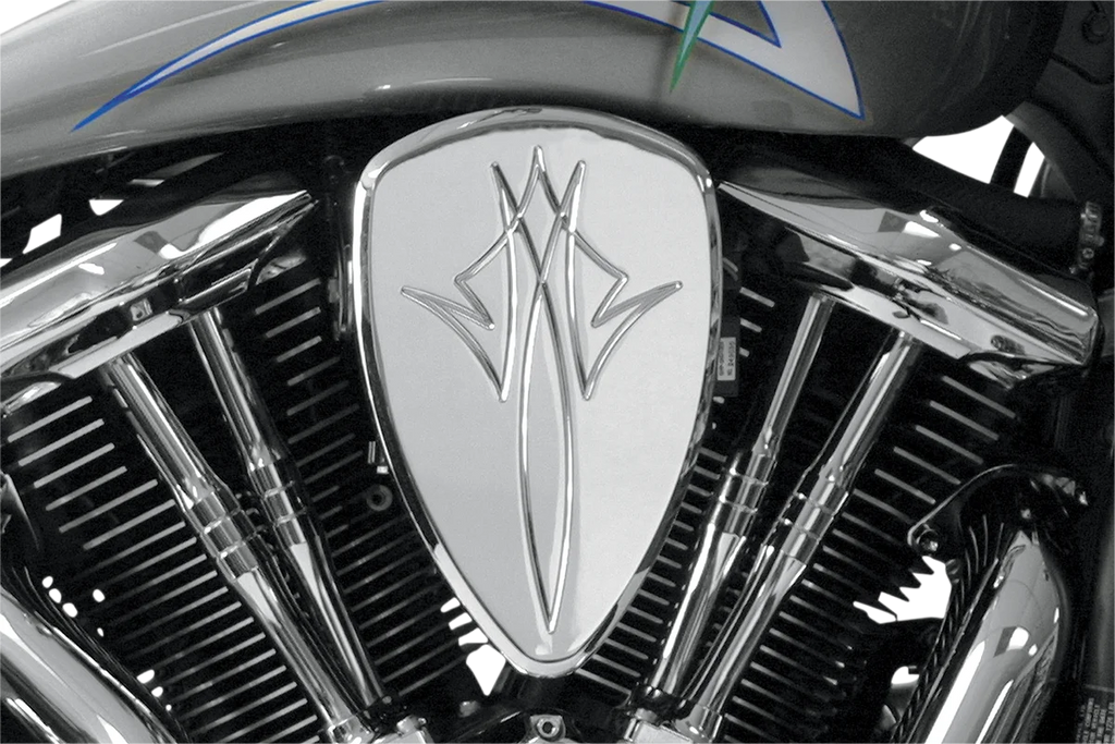 Baron Custom Accessories Replacement BAK Air Cleaner Cover - Pinstripe - Chrome BA-2800-13 - Side View