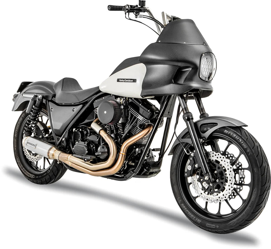 Bassani 2-into-1 Exhaust System with Super Bike 4" Muffler - Stainless Steel 1FXR3SS - Side View