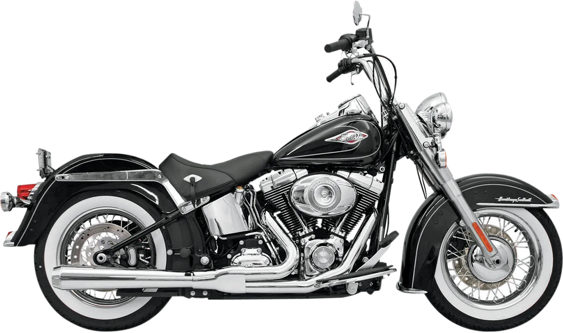 Bassani 2:1 Exhaust - Black - Long - Softail 12121J - Side View