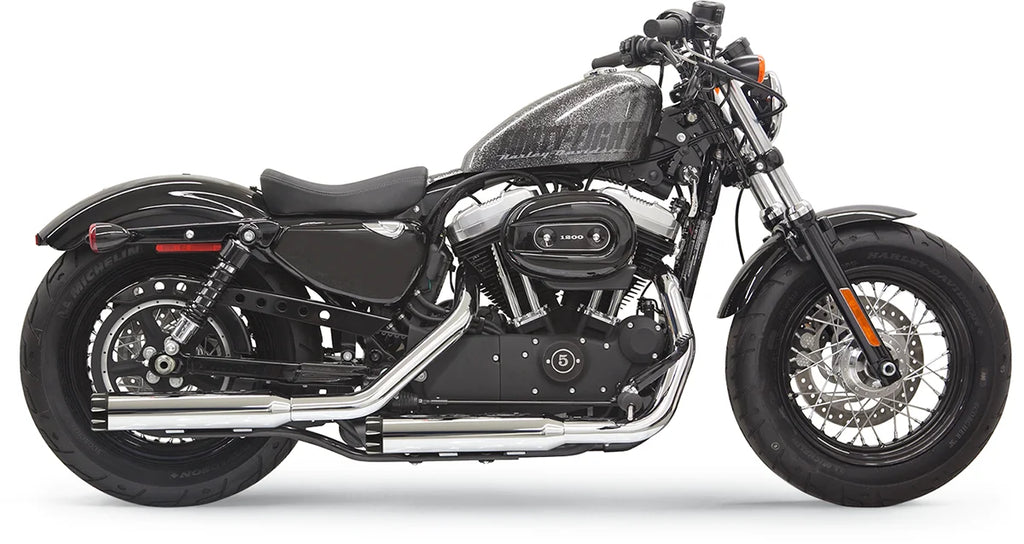 Bassani 3" Mufflers - Chrome - Bologna - Softail '07-'17 12117F - Side View