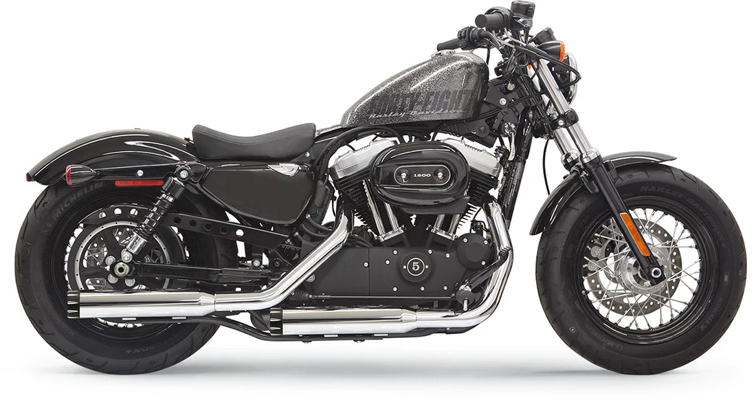 Bassani 3" Mufflers - Chrome - Slash-Cut - Sportster '04-'13 1X17F - Side View