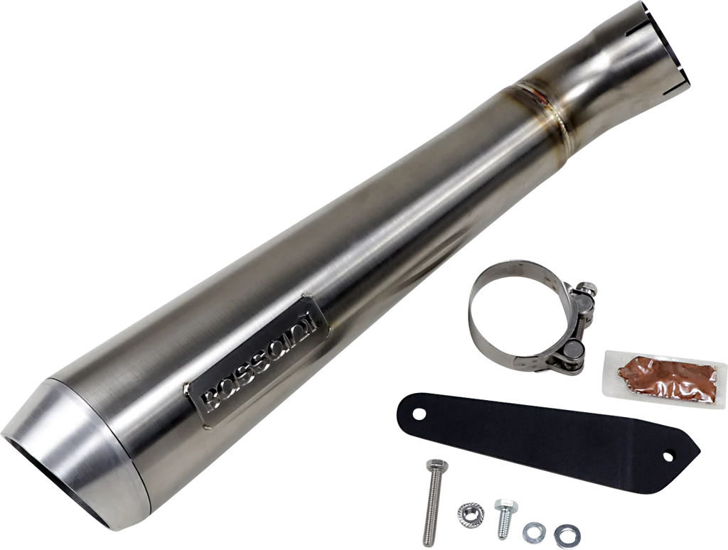 Bassani 4" Short Megaphone Muffler without Catalytic Converter - Low Mount 8F127SS - Side View