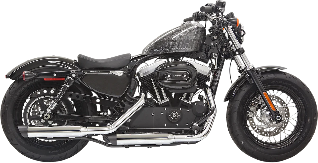 Bassani Firepower Series Slip-On Mufflers - Chrome/Black - Fluted - Sportster 1X27T - Side View