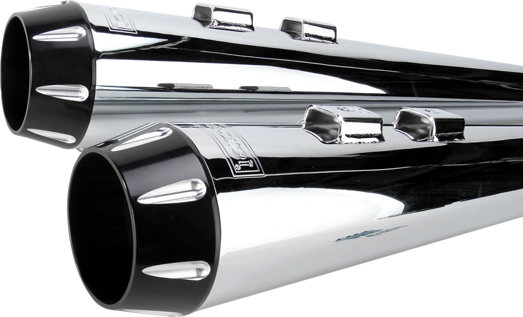 Bassani Megaphone Mufflers - Chr/Blk - Fluted - Performance Baffle FLH-517RL - Side View