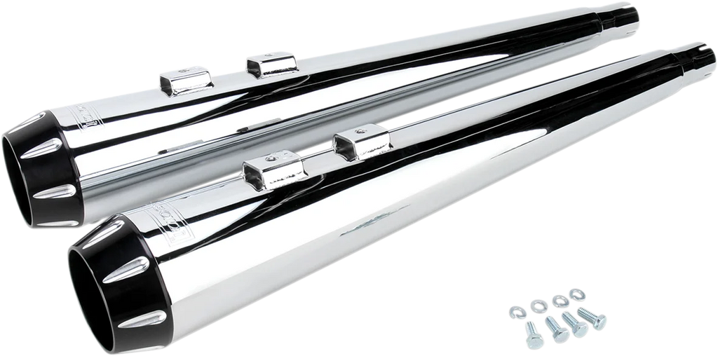 Bassani Megaphone Mufflers - Chr/Blk - Fluted - Performance Baffle FLH-517RL - Back View