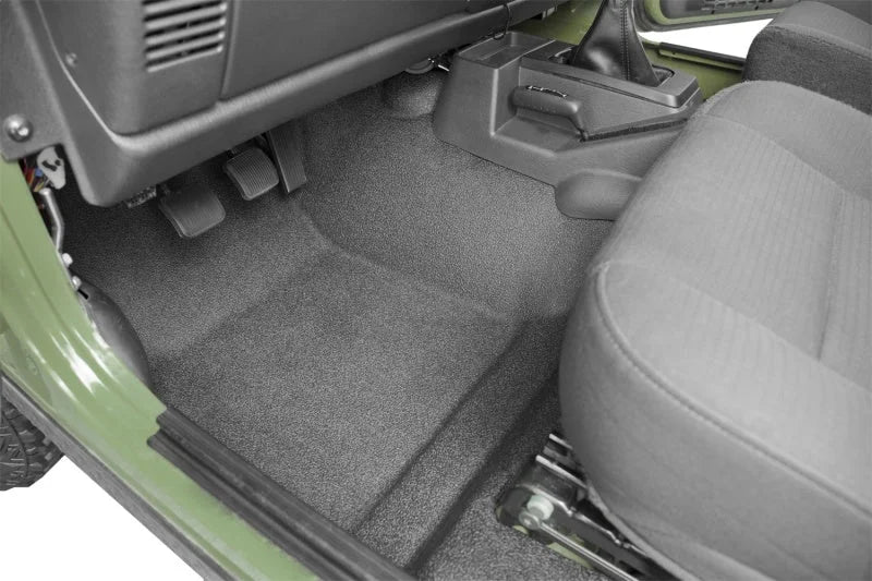 BedRug 97-06 Jeep TJ Front 3pc BedTred Floor Kit w/Center Console - Incl Heat Shields - Detail View
