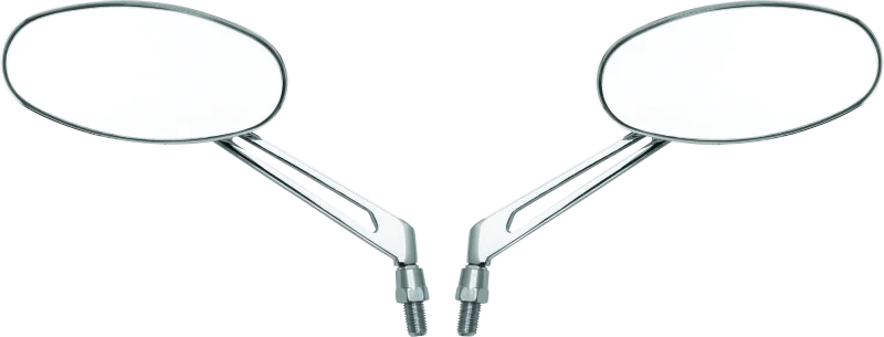 BikeMaster Oval Mirror Machined Arm w/10mm/Yam 10mm/HD Adapters - Pair - Chrome - Side View