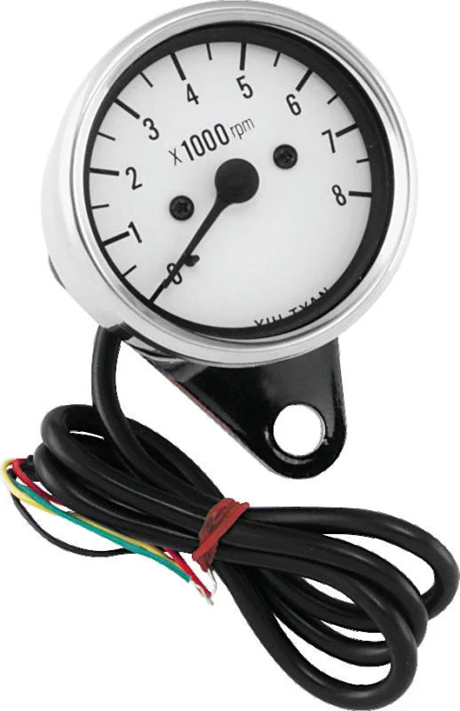 Bikers Choice 2.5 Inch Chrome Mini Tach Universal White Face 8000 RPM