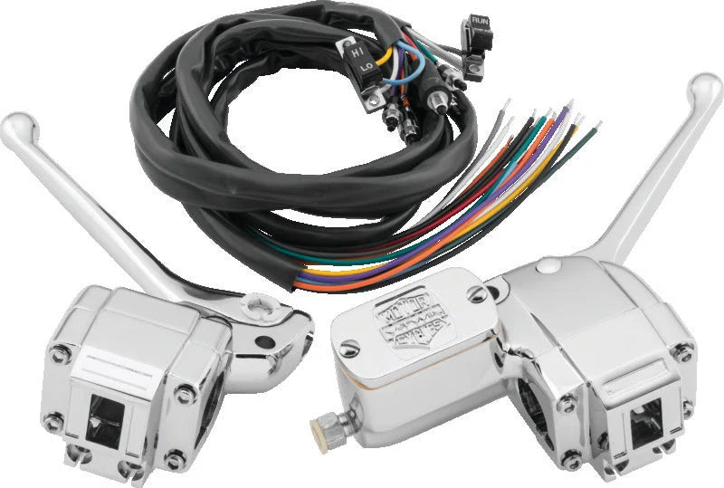 Bikers Choice 73-81 Big Twin & XL Chrome Handlebar Control Kit W/Black Switches