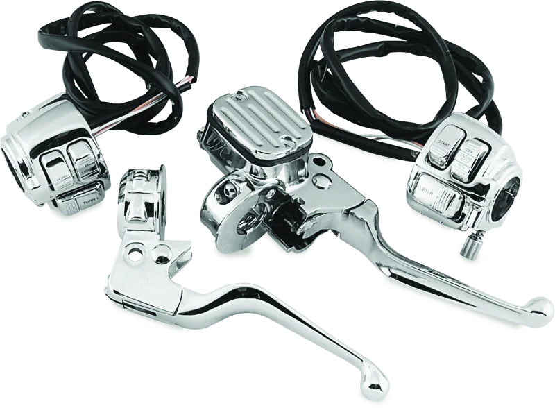 Bikers Choice 96-05 Big Twin 9/16in Bore Chrome Handlebar Control Kit With Chrome Switches