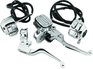 Bikers Choice 96-05 Big Twin 9/16in Bore Chrome Handlebar Control Kit With Chrome Switches