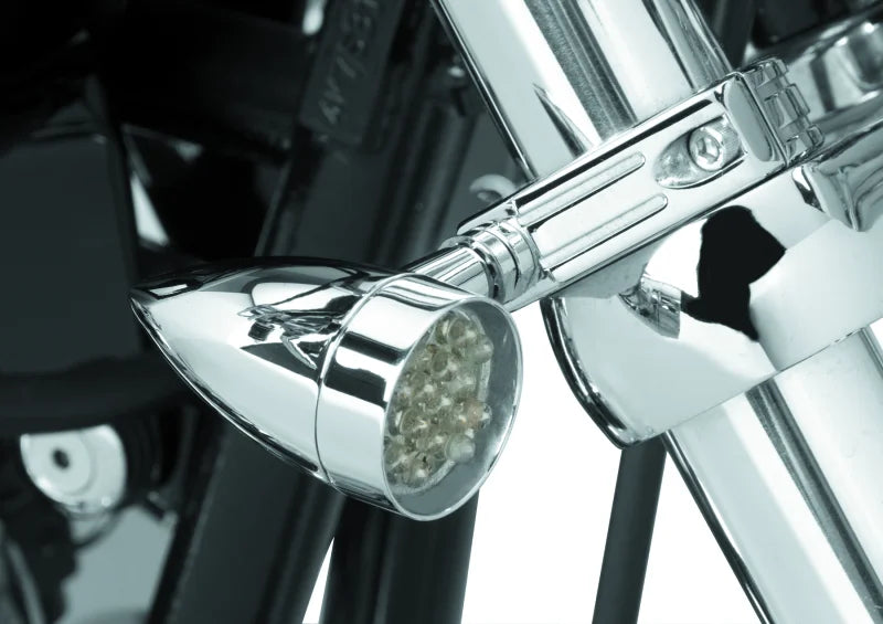 Bikers Choice Chrome Mini LED Turn Signals W/ 41 MM Clamp Universal Custom Pr - Side View