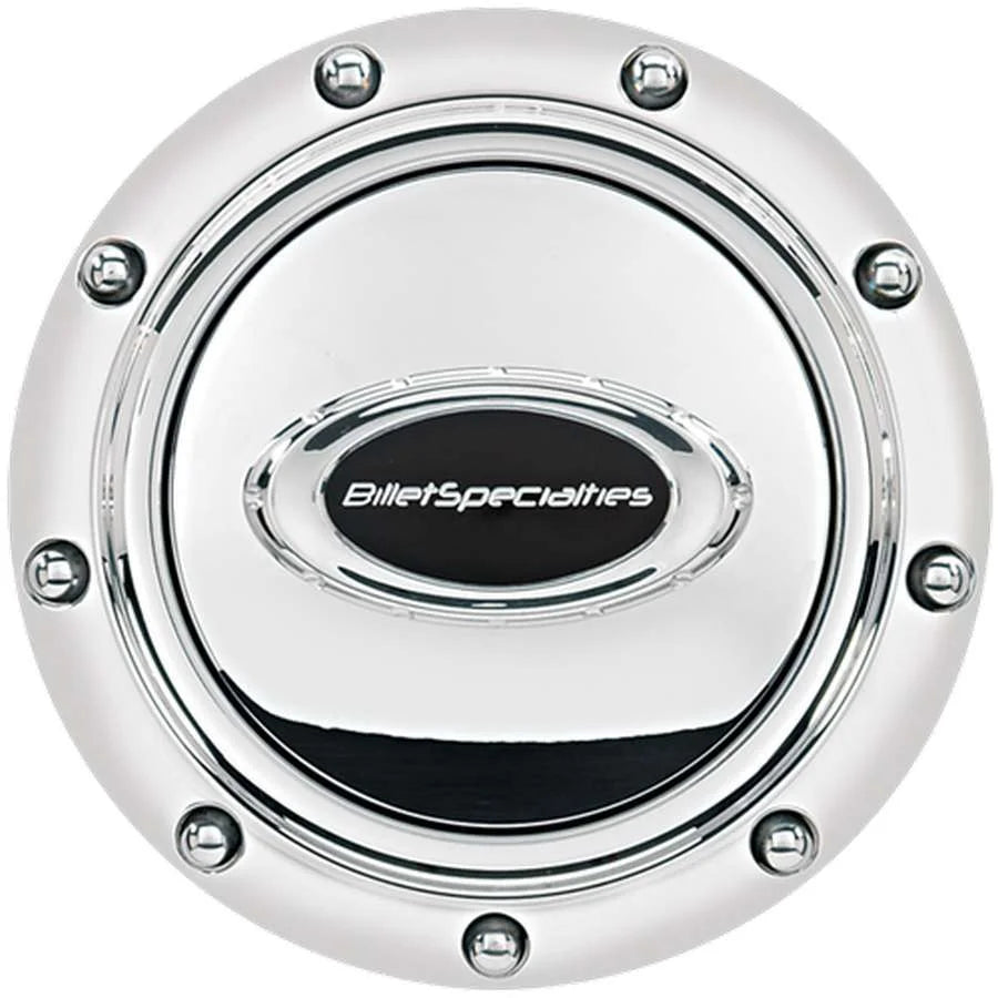 Billet Specialties Horn Button Riveted Polished w/Black Logo