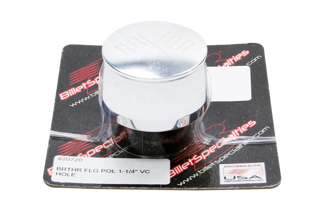 Billet Specialties Polished Breather Cross Flags Logo
