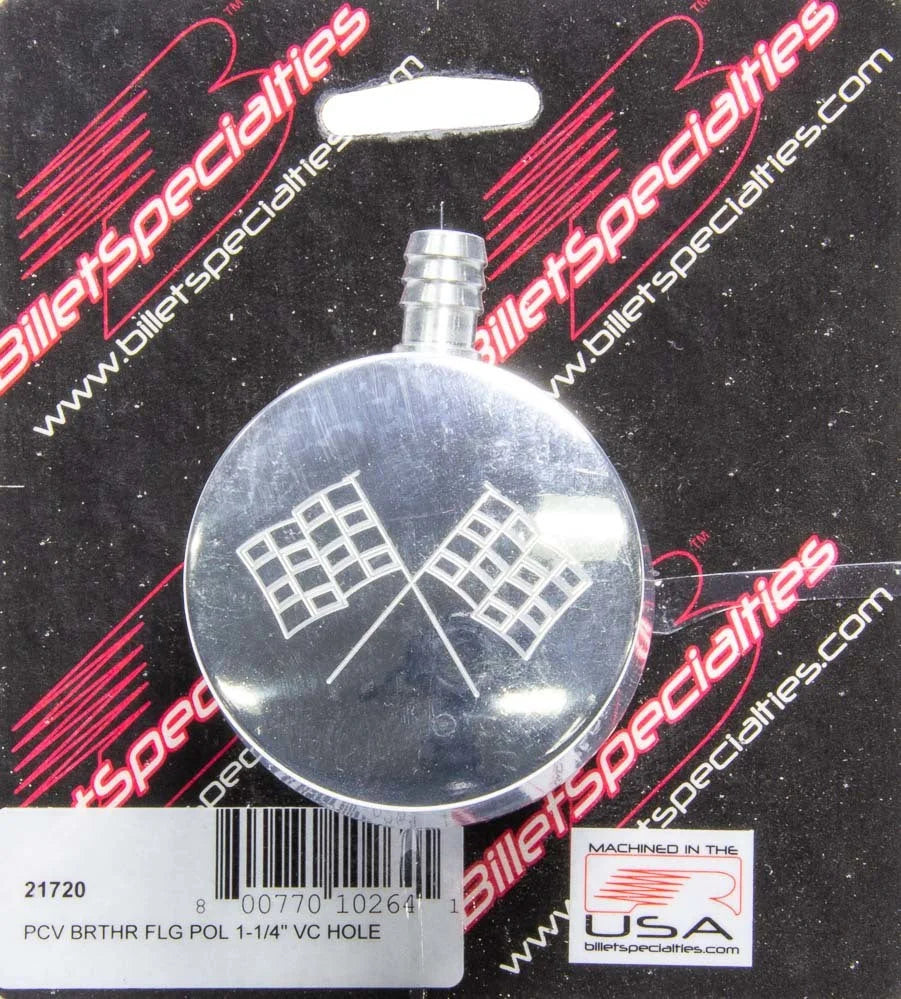 Billet Specialties Polished PCV Breather Cross-Flags Logo