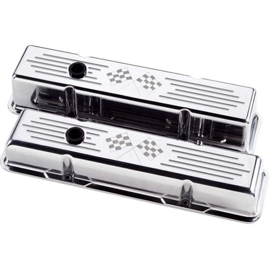 Billet Specialties Polished Tall V/C Checkered Flag fits SBC