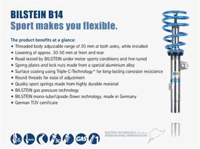 Bilstein B14 2005 Mini Cooper Base Convertible Front and Rear Suspension Kit - Side View