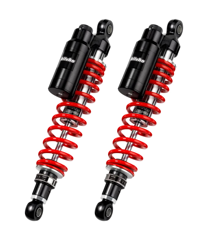 Bitubo WMT7 Twinshocks Adj.: Spring Preload, Reb., Comp., Length 376mm, Piggyback Tank, Red Springs